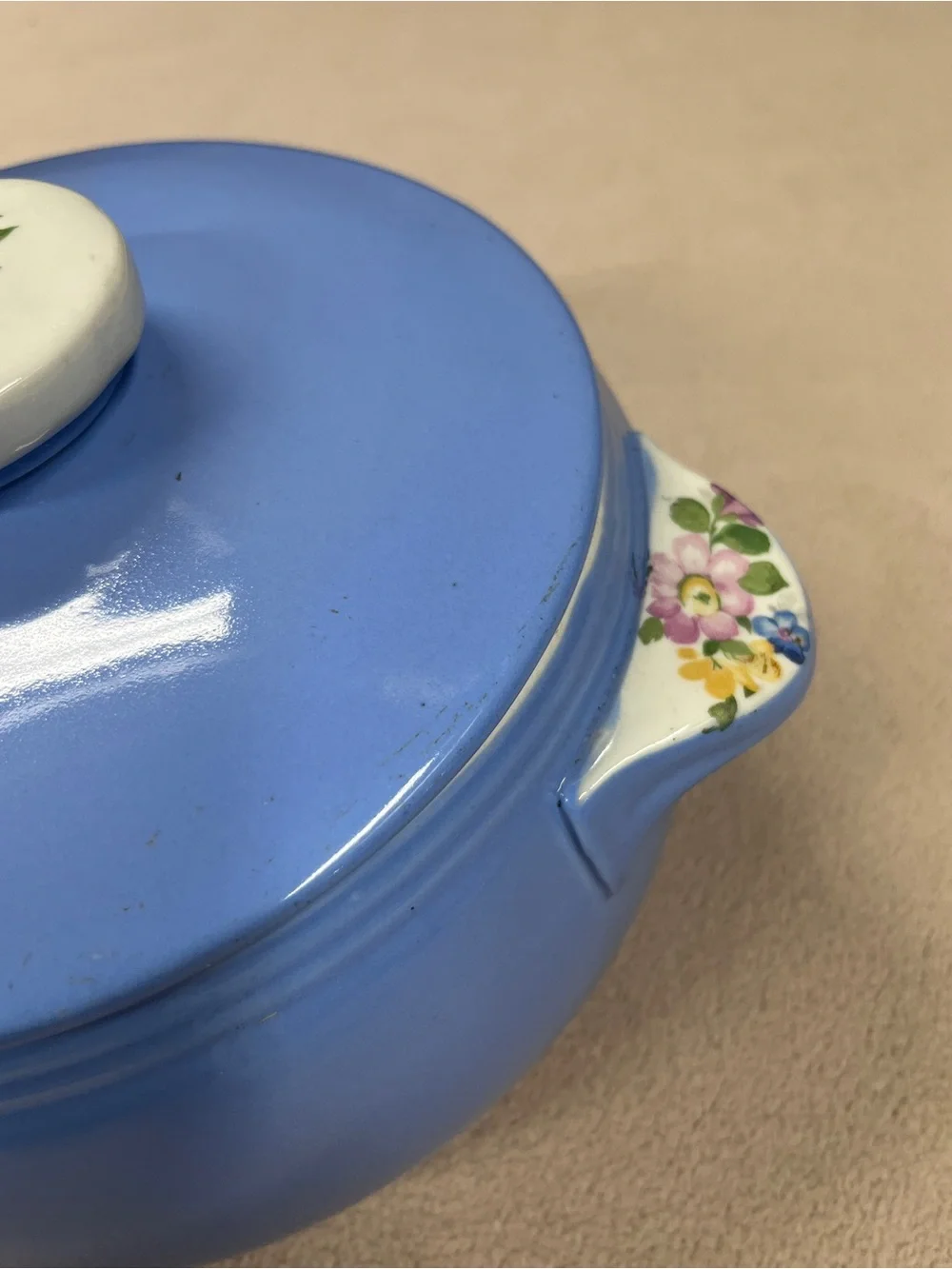Vintage Blue Floral Ceramic Covered Casserole Dish